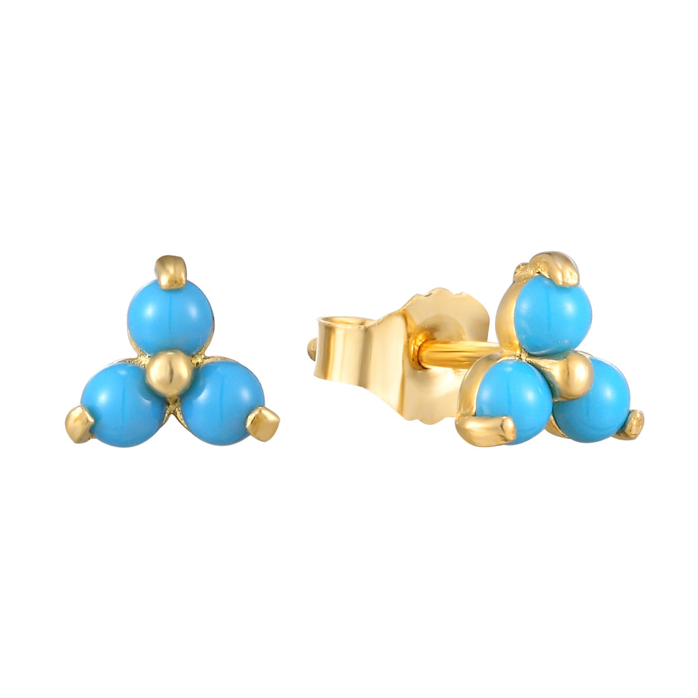 9ct Solid Gold Turquoise Trio Studs