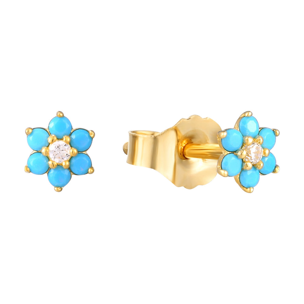 9ct Solid Gold Turquoise Flower Studs
