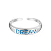 Silver toe ring with 'DREAM' engraved on a white background - seolgold