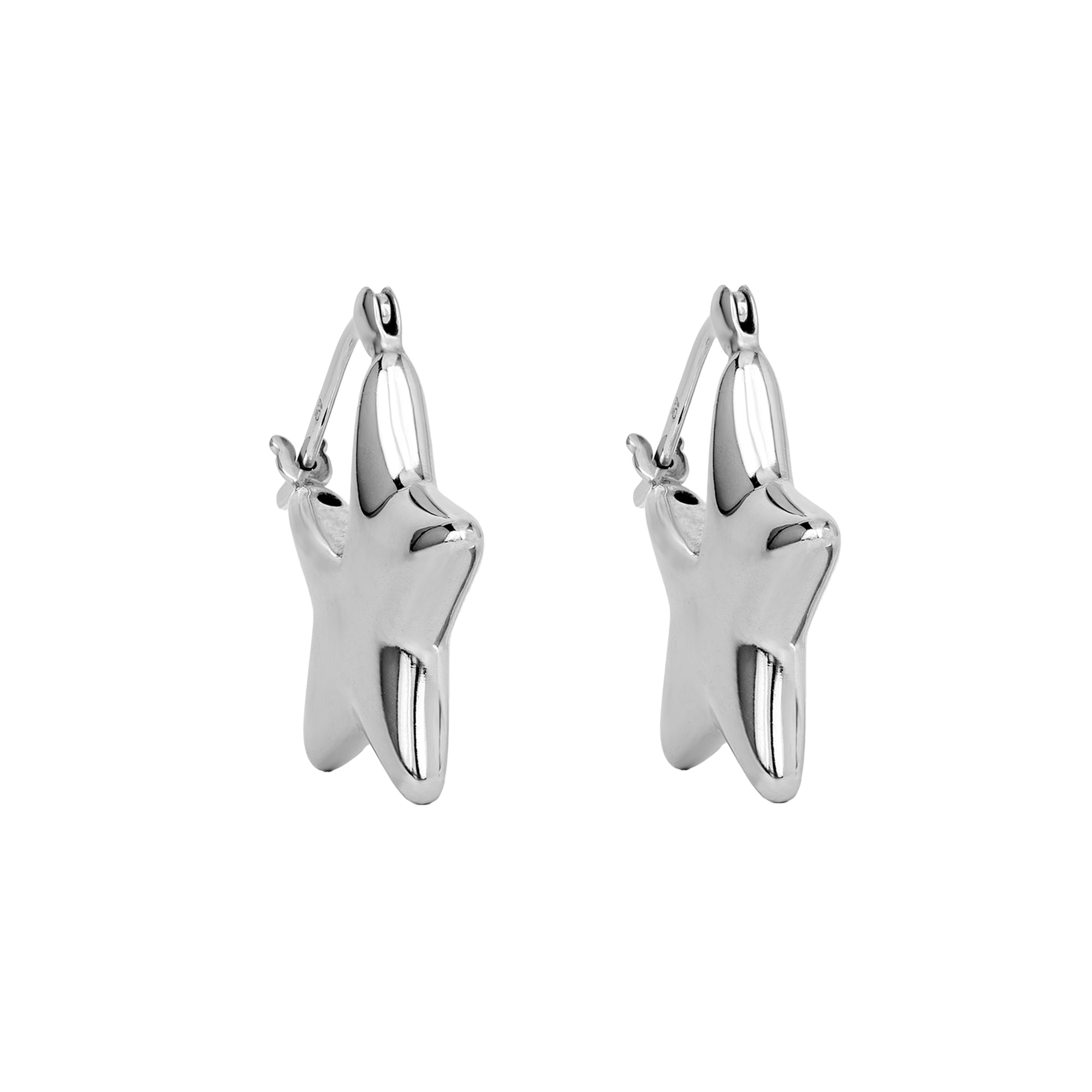 Pair of silver star shaped earrings on a white background - Seol Gold