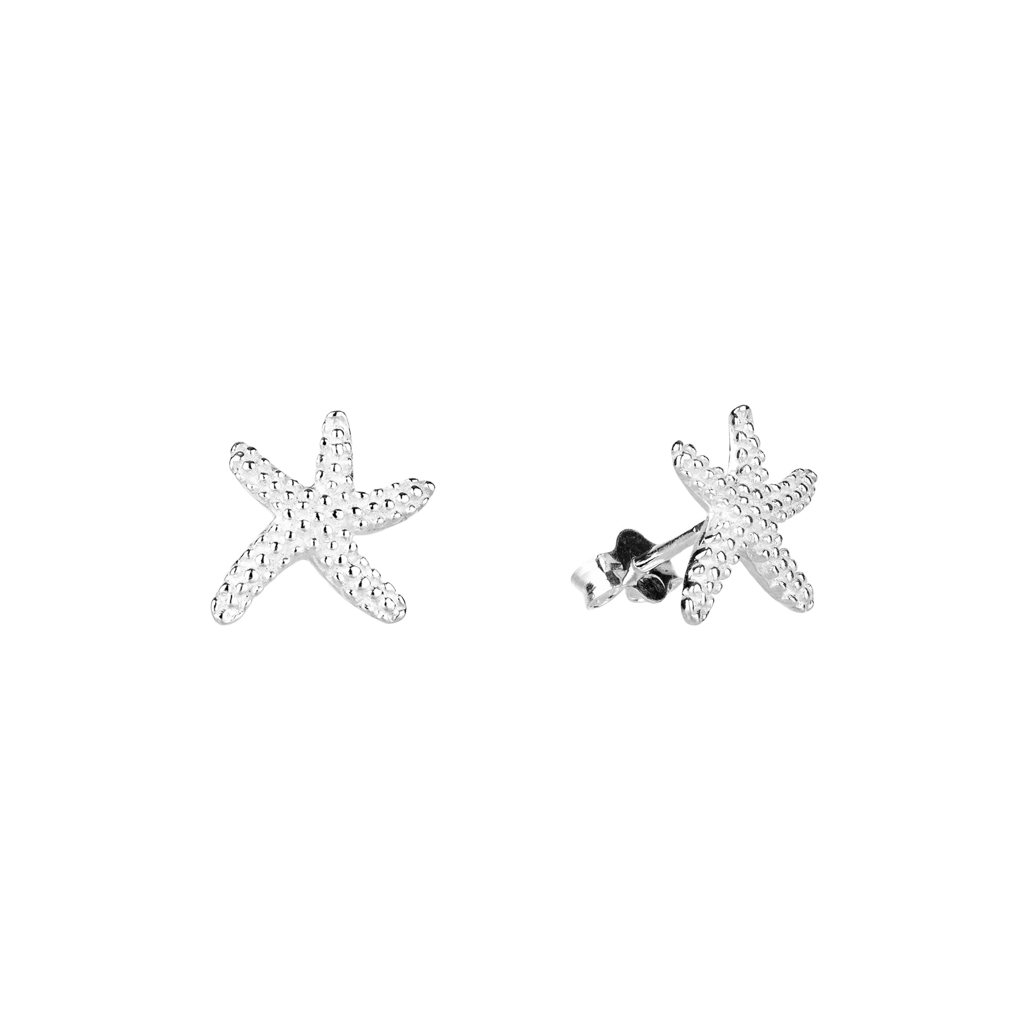 Sterling Silver Textured Starfish Stud Earrings - seolgold