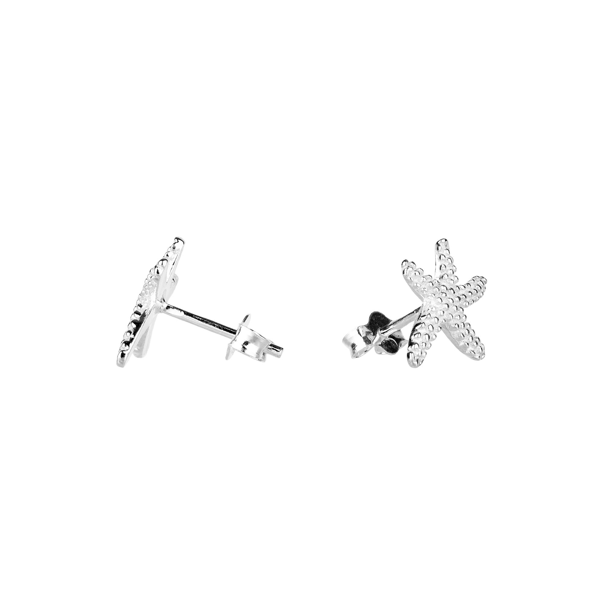 Sterling Silver Textured Starfish Stud Earrings - seolgold