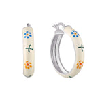 Sterling Silver Yellow and Blue Flower Enamel Large Hoops