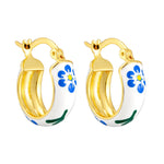18ct Gold Vermeil White and Blue Flower Enamel Tiny Hoops