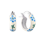 Sterling Silver White and Blue Flower Enamel Tiny Hoops