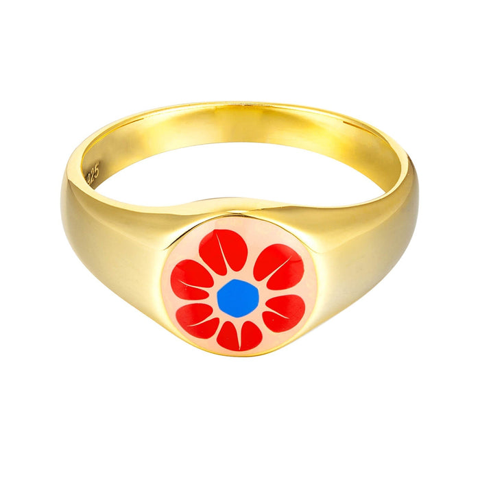 red enamel signet ring - seolgold