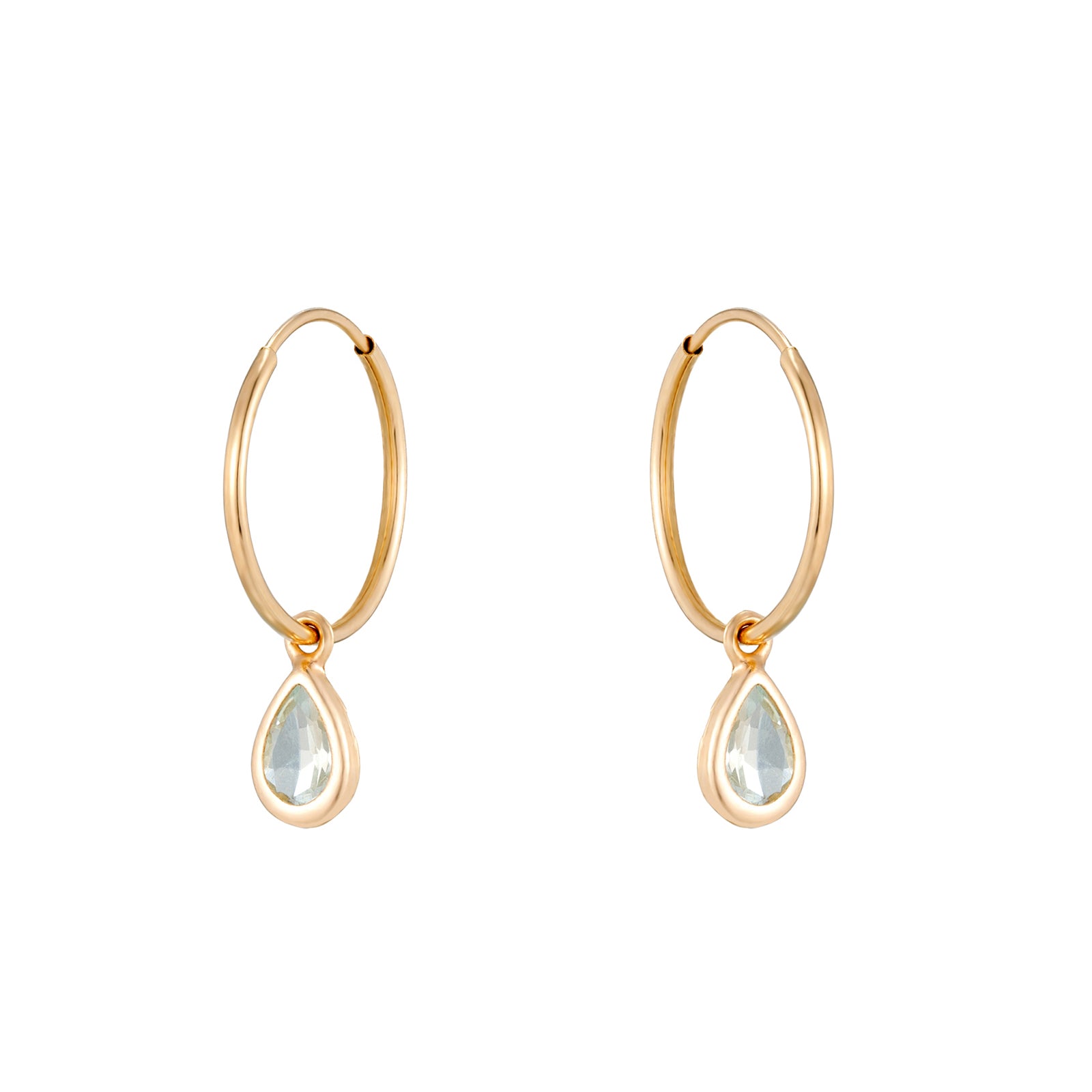 9ct Solid Gold Aquamarine Teardrop Hoops - Seol Gold