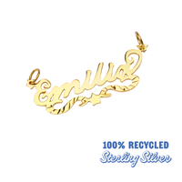 Gold name pendant with 'Emilia' name on a white background - 18ct Gold Vermeil Custom Script Star Name Pendant - seolgold