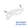 Silver 'Melissa' name pendant with star design on a white background, labeled as 100% recycled sterling silver.