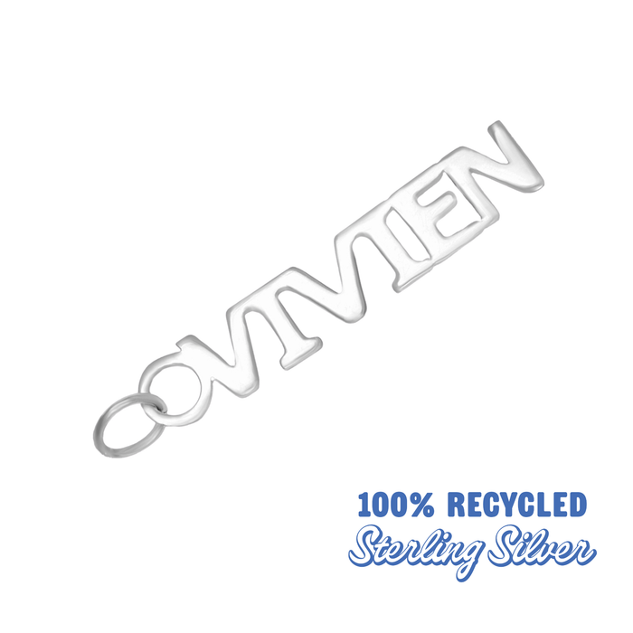 Silver chain with 'Ovivien' branding and '100% Recycled Sterling Silver' text on a white background
