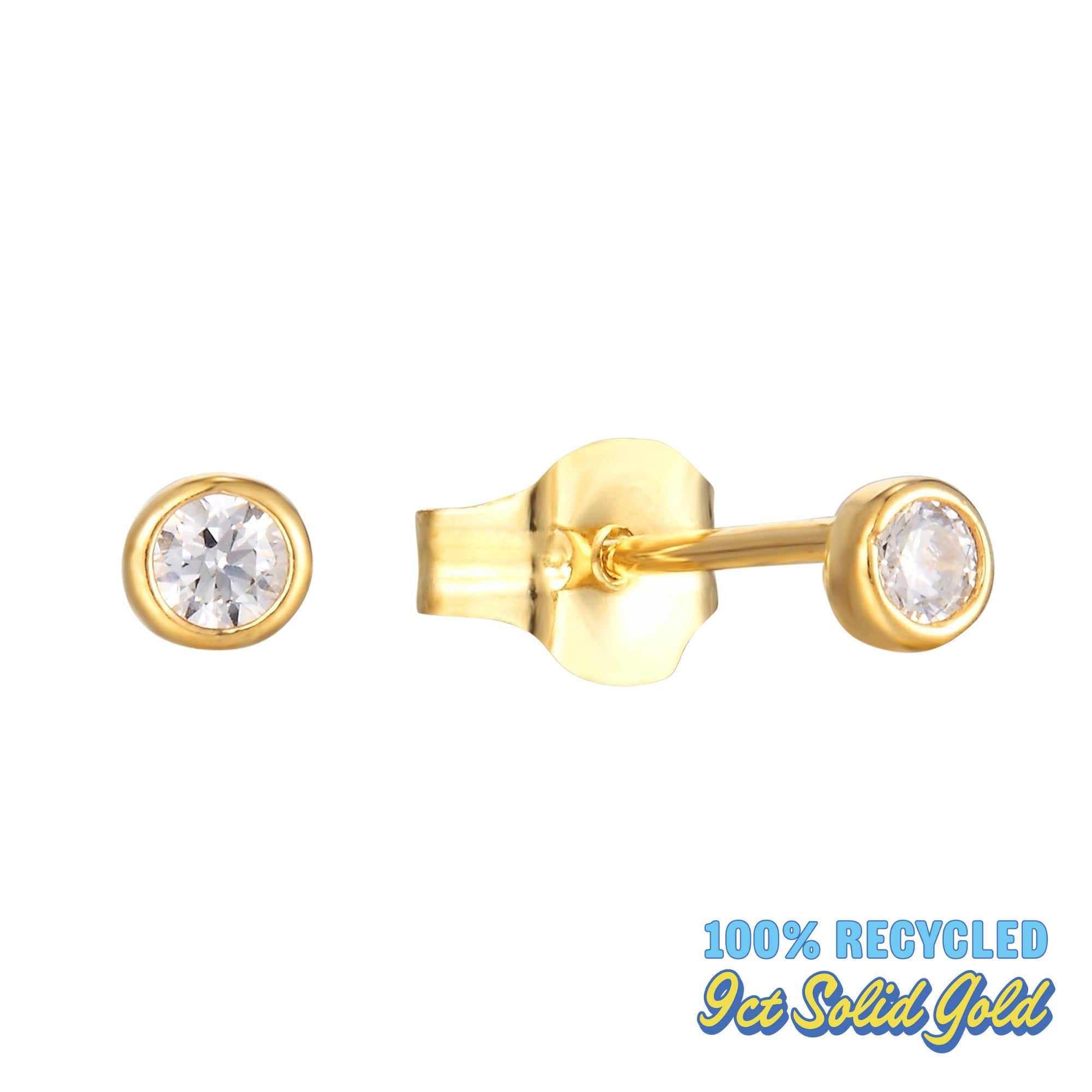9ct Solid Gold Tiny CZ Bezel Studs - seolgold