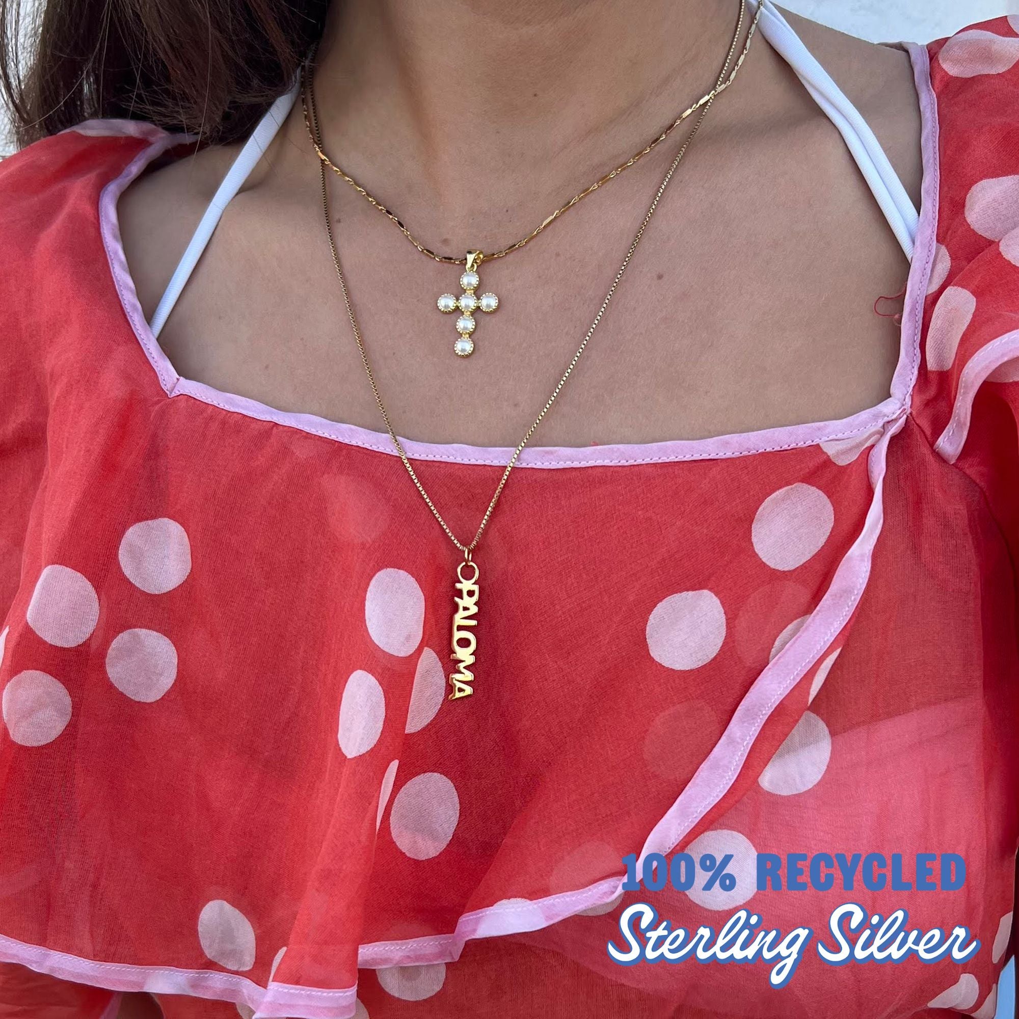 gold custom vertical name plate necklace - seolgold