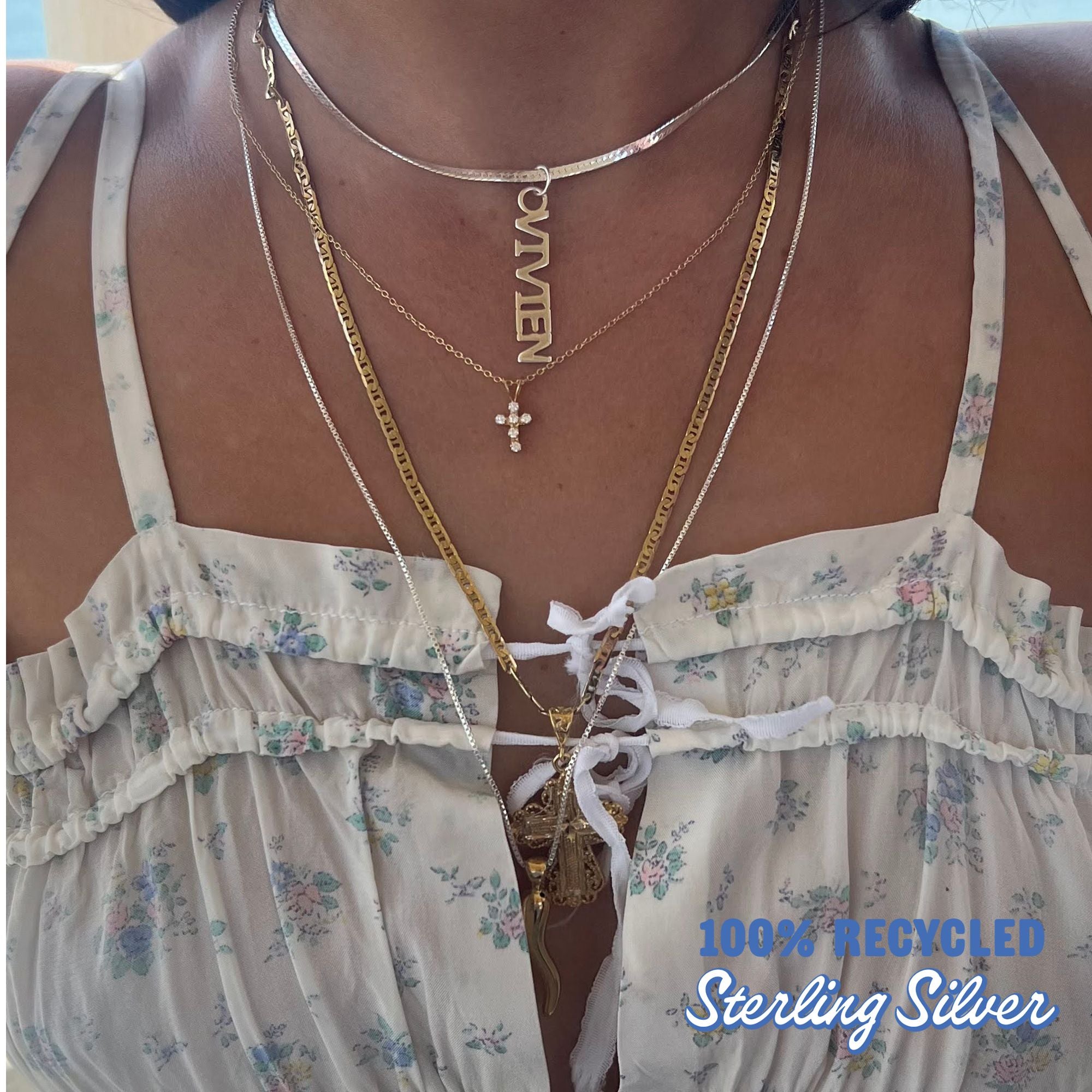 Sterling Silver Vertical Custom Name Pendant - Seol Gold