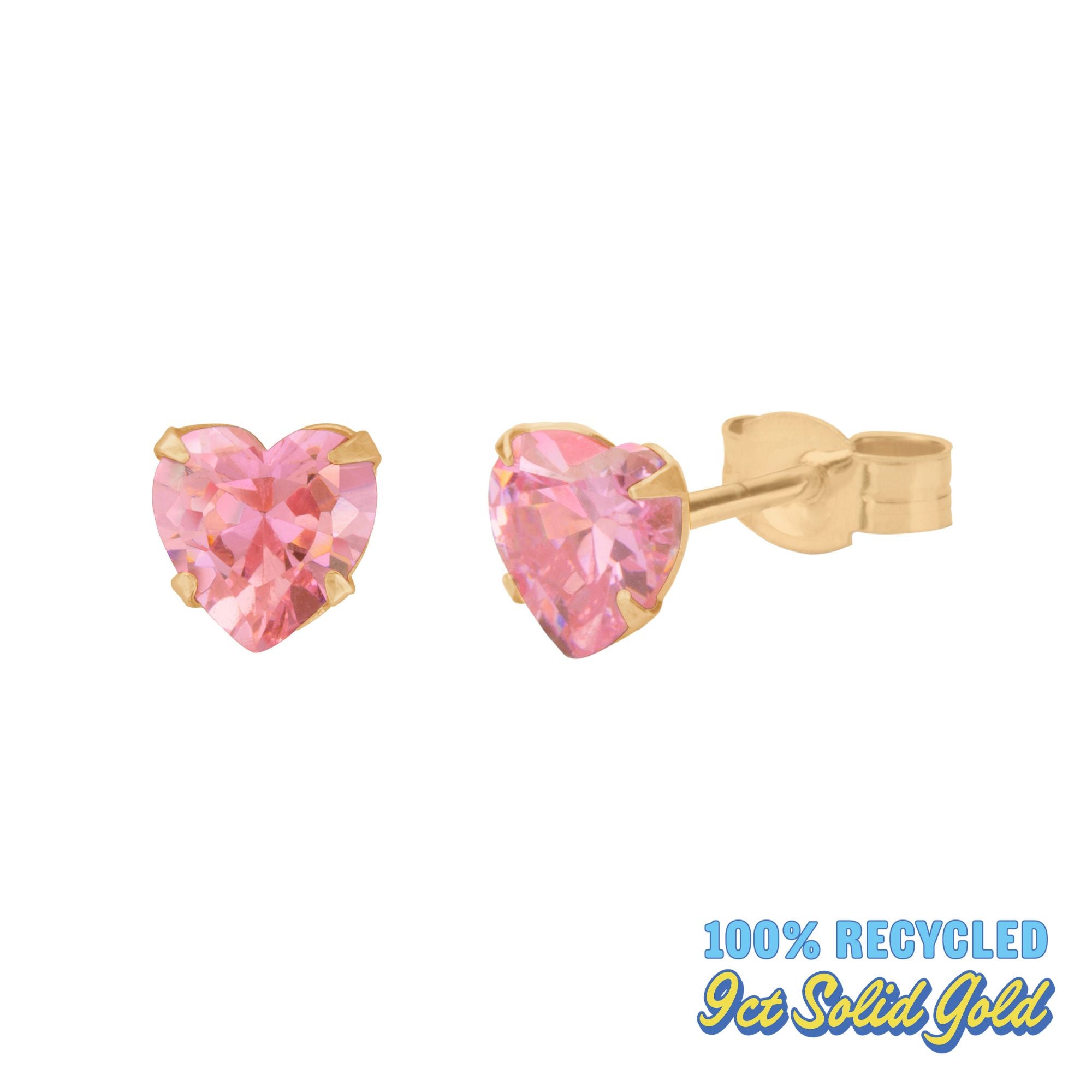 9ct Solid Gold Pink CZ Heart Studs - Seol Gold