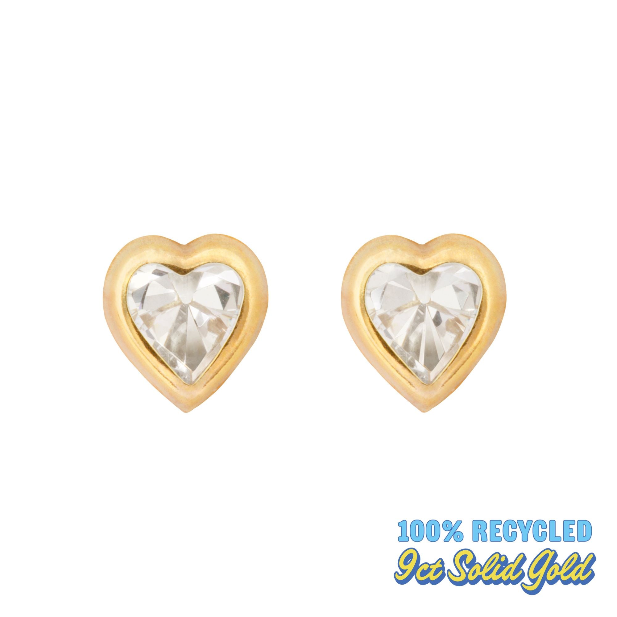 9ct Solid Gold Heart CZ Bezel Studs - Seol Gold