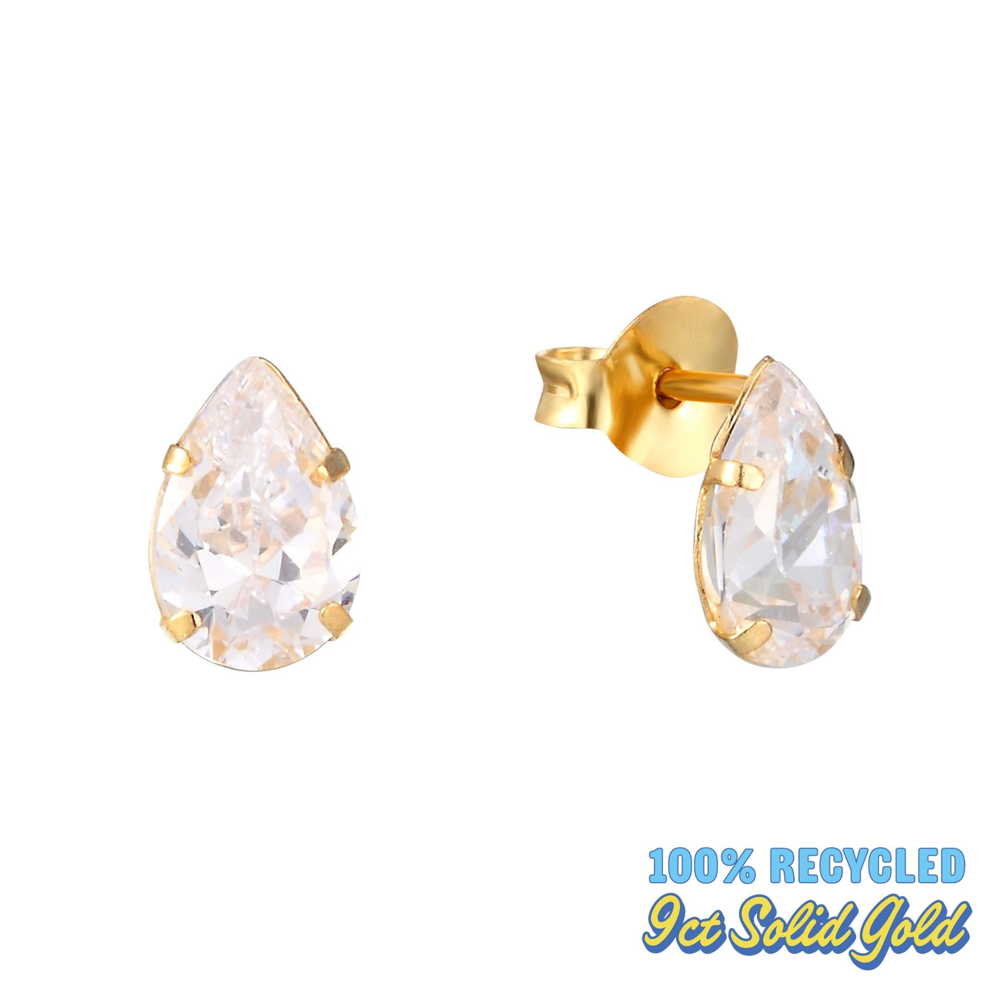 9ct Solid Gold Teardrop CZ Studs - seol-gold