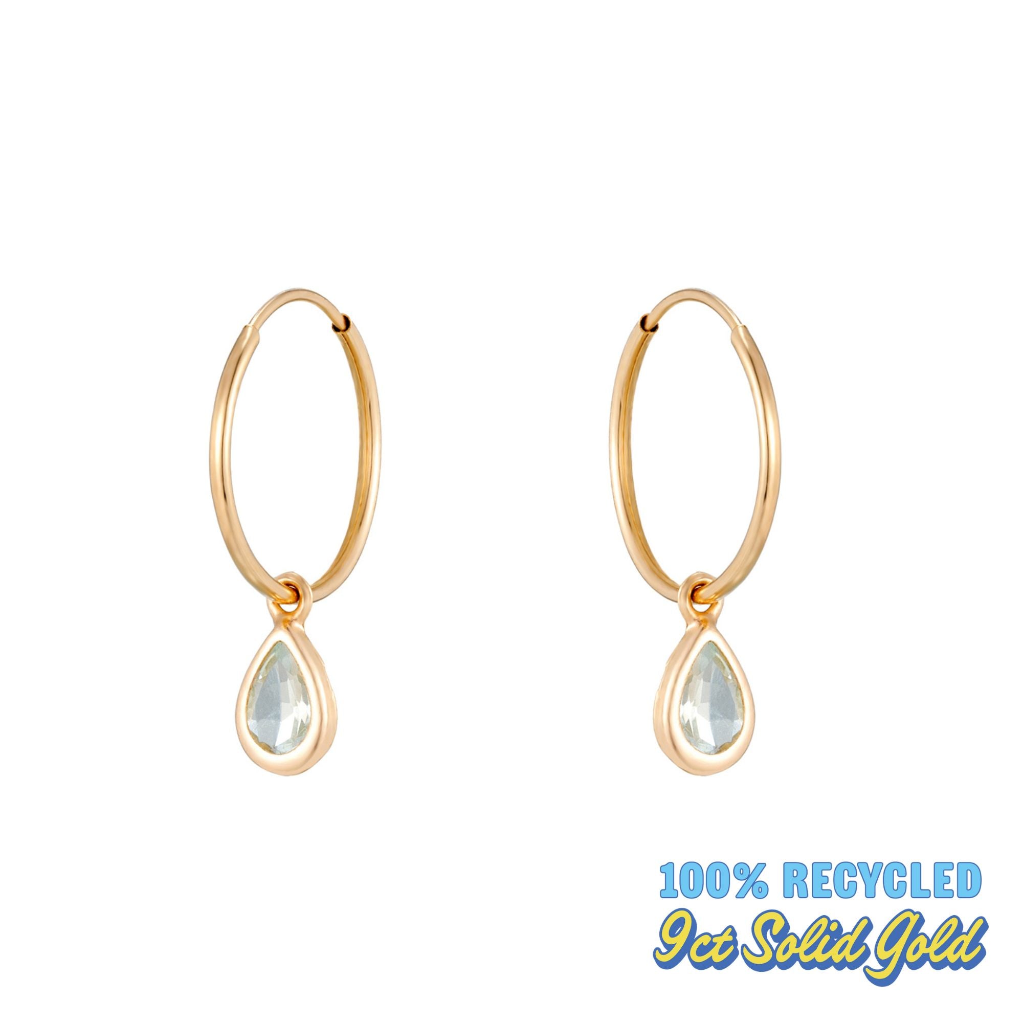 9ct Solid Gold Aquamarine Teardrop Hoops - Seol Gold