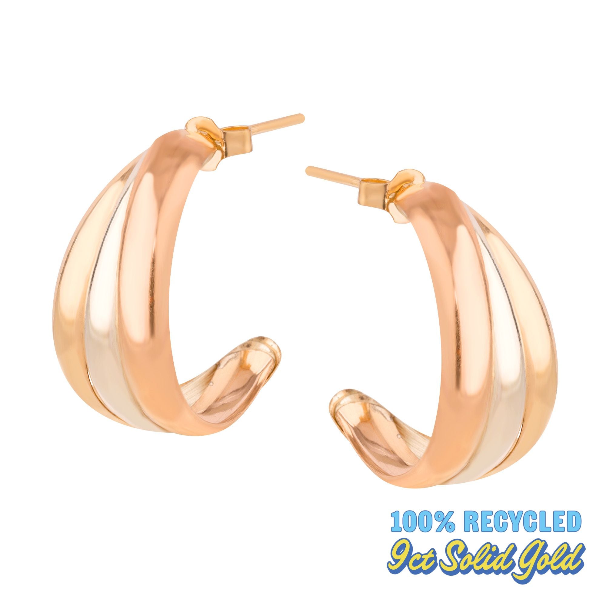 9ct Solid Gold Mixed Trio Metal Croissant Studs - Seol Gold