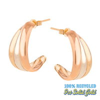 9ct Solid Gold Mixed Trio Metal Croissant Studs - Seol Gold