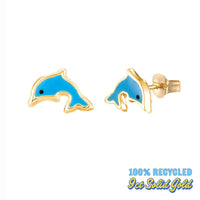 9ct Solid Gold Enamel Dolphin Stud Earring - seolgold