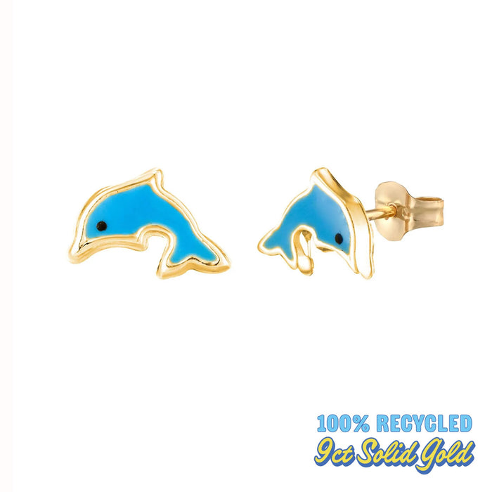 9ct Solid Gold Enamel Dolphin Stud Earring - seolgold