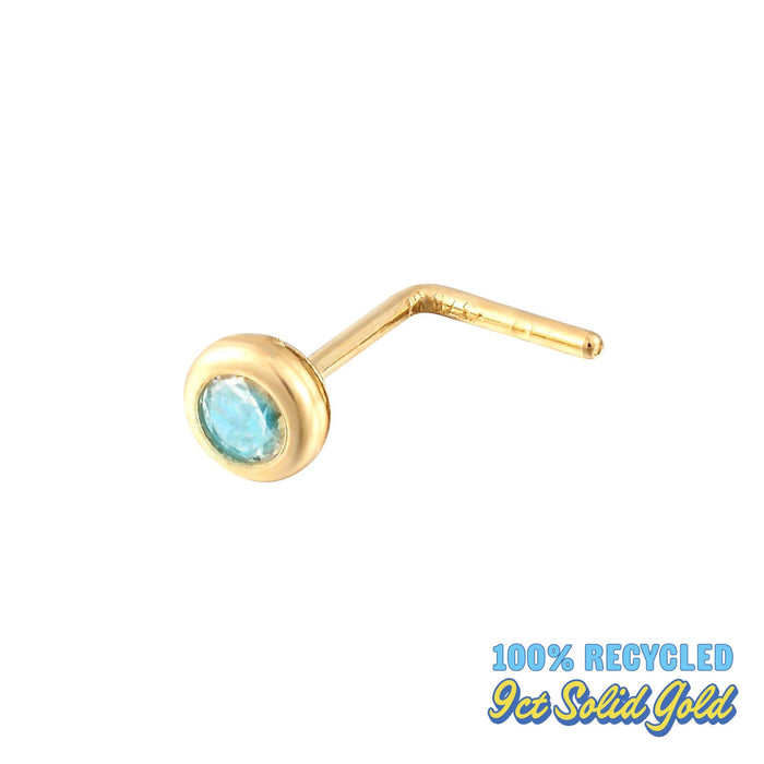 9ct Solid Gold Aquamarine CZ Bezel Nose Stud - seolgold