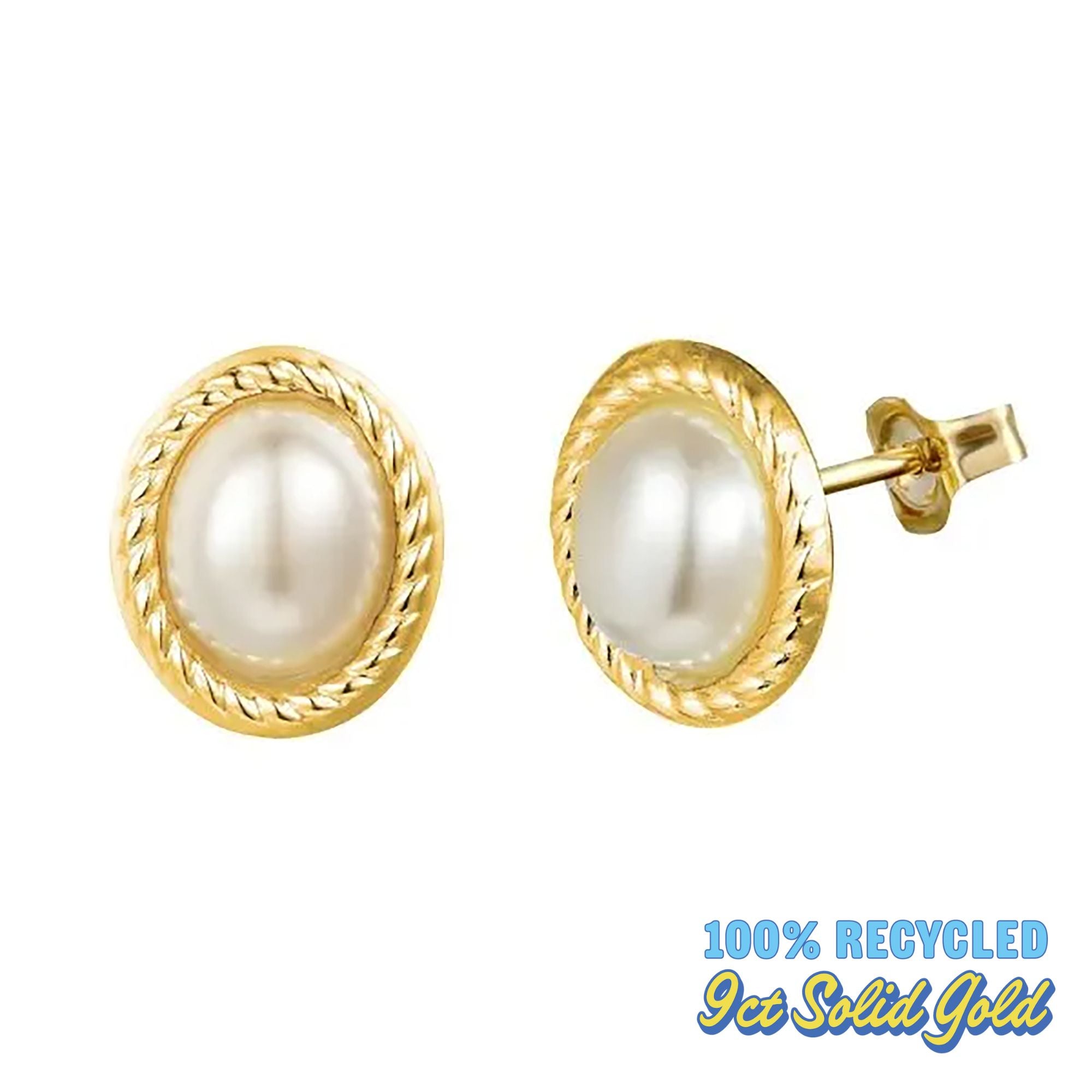 9ct Solid Gold Oversized Pearl Stud Earrings - seolgold