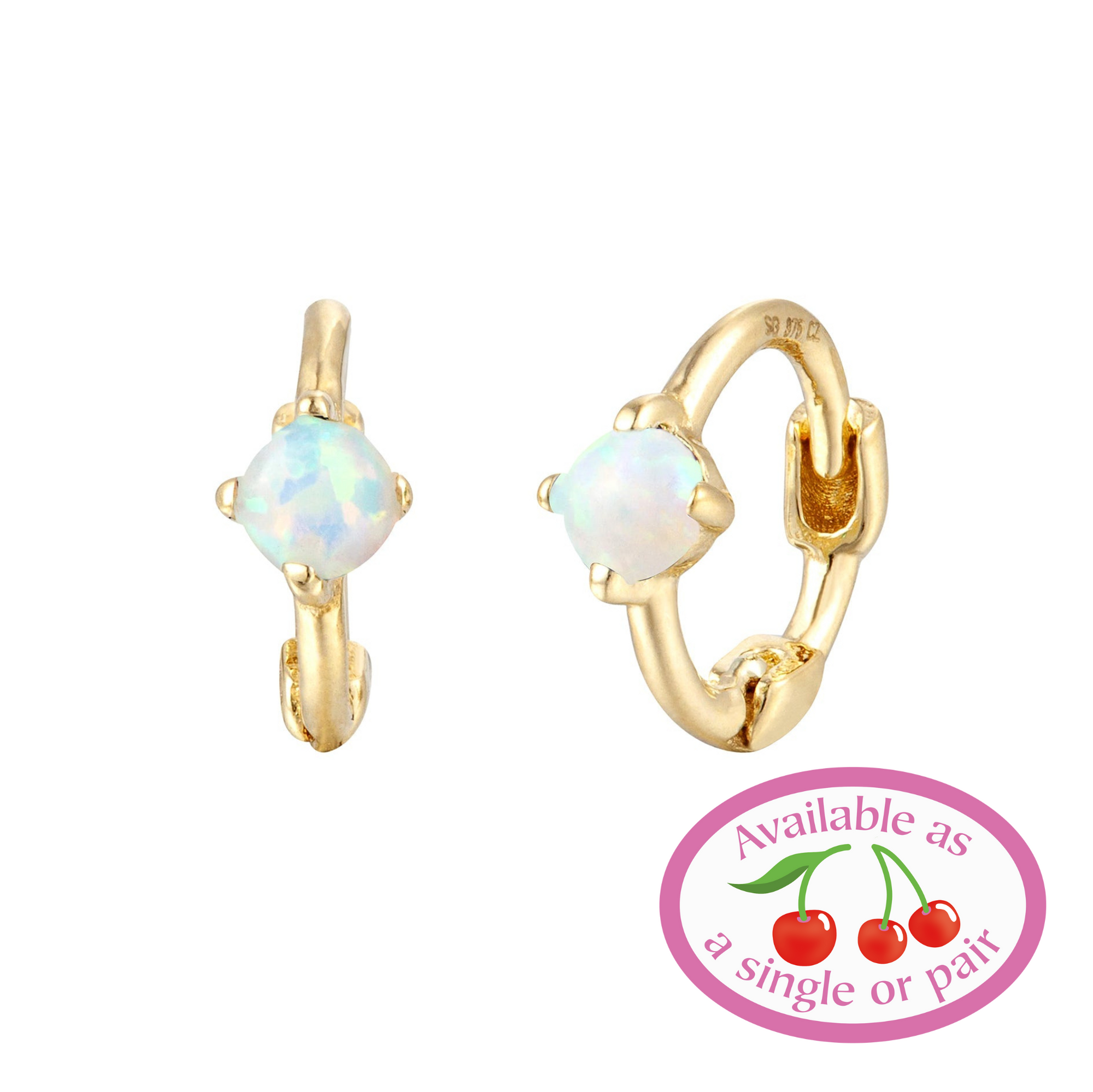 9ct Solid Gold Tiny Opal Huggies - Main Image