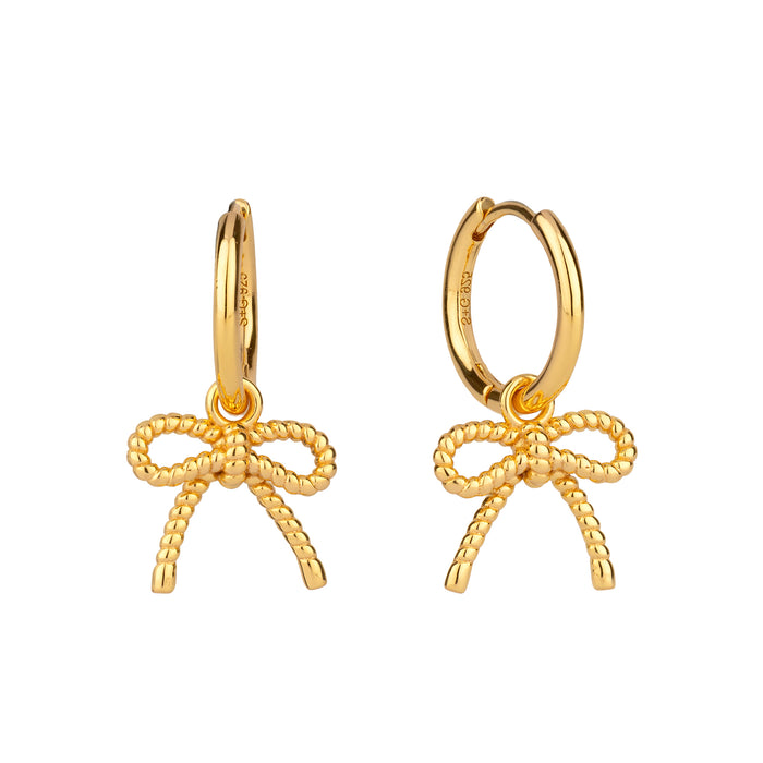 18ct Gold Plated Bow Charm Hoops - Seol Gold