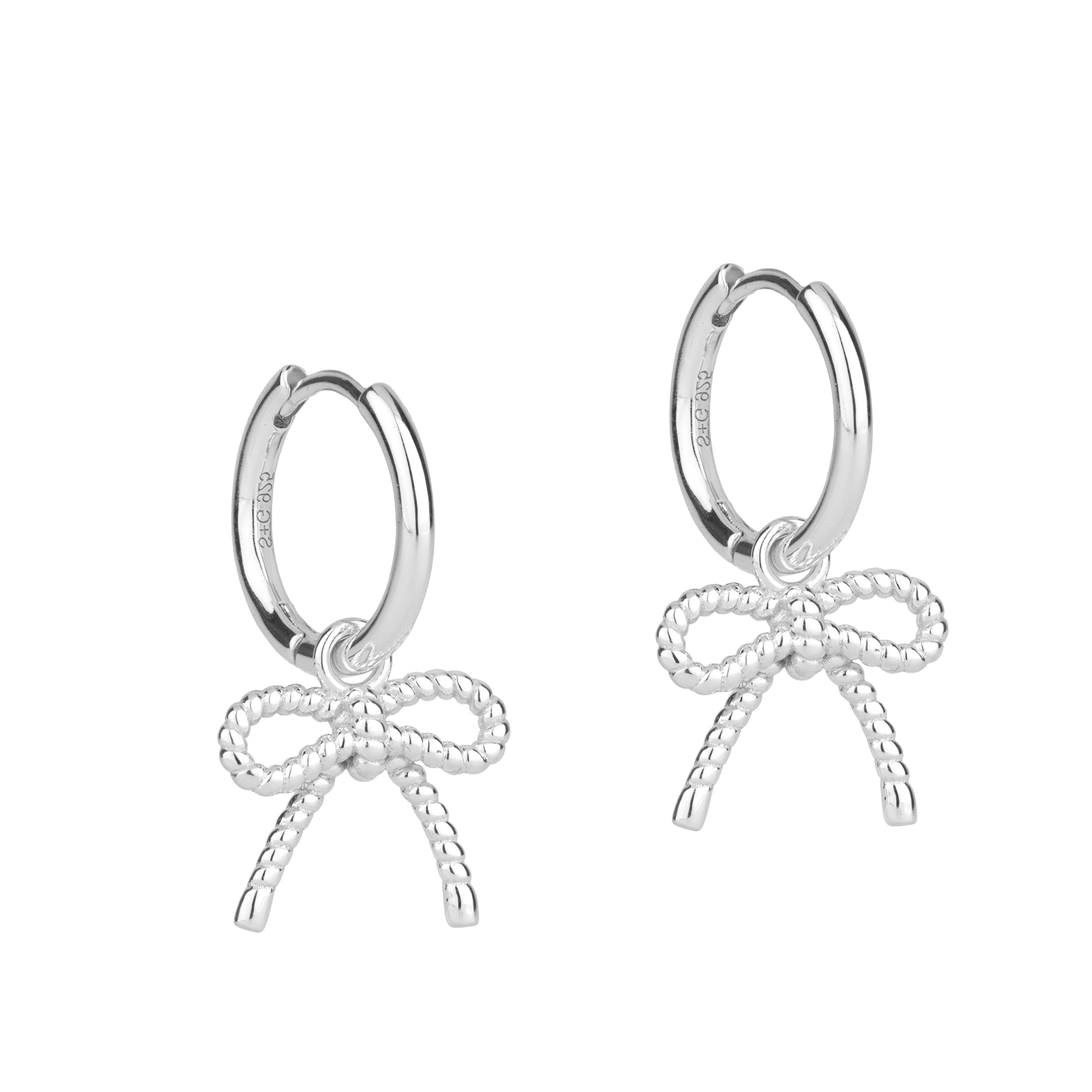 Sterling Silver Bow Charm Hoops - Sterling Silver
