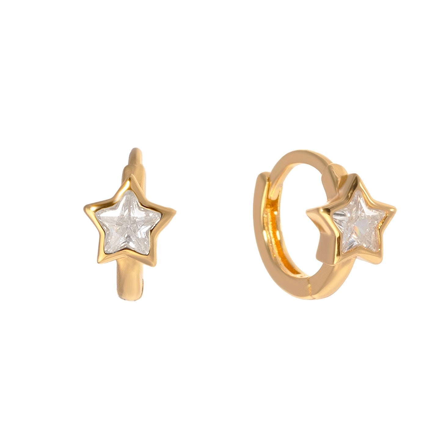 Gold star-shaped earrings on a white background - seolgold