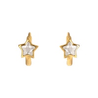 Star-shaped earrings with gold frames and clear gemstones on a white background - seolgold
