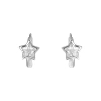 Pair of silver star-shaped earrings on a white background - seolgold