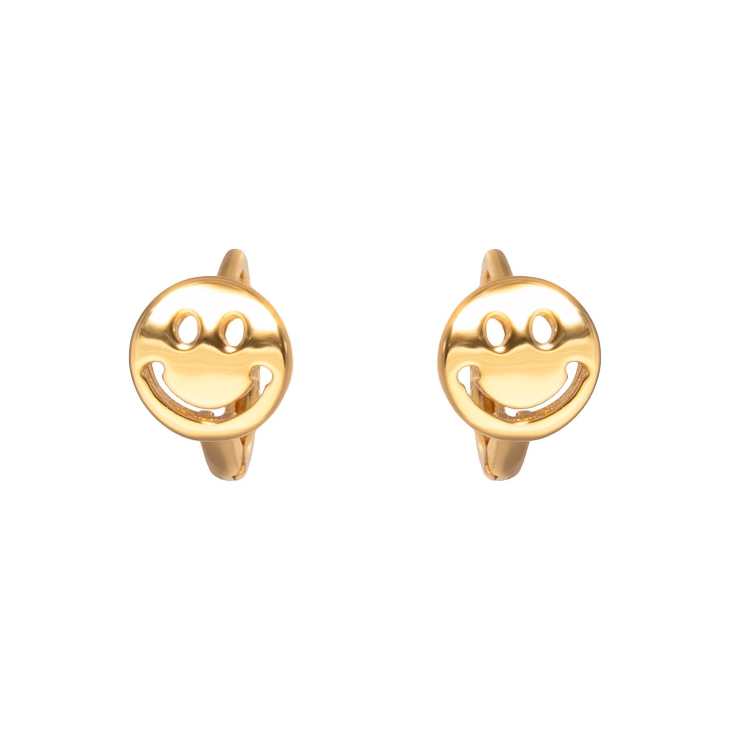 Gold smiley face earrings on a white background - seolgold