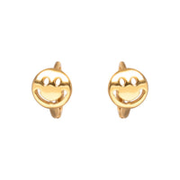 Gold smiley face earrings on a white background - seolgold