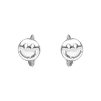 Pair of silver smiley face earrings on a white background - seolgold