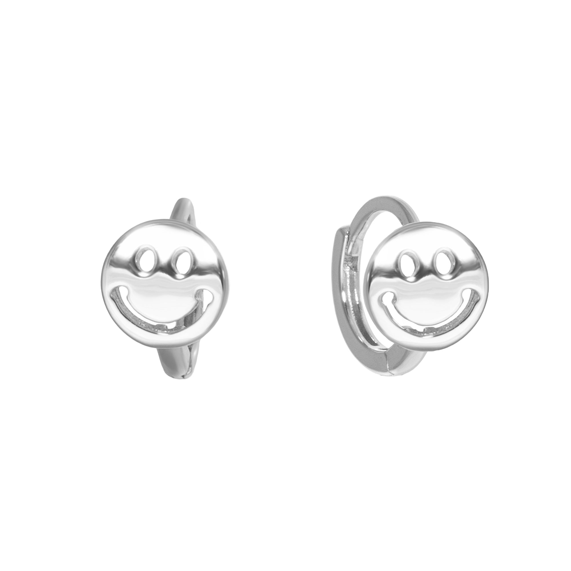 Silver smiley face earrings on a white background - seolgold