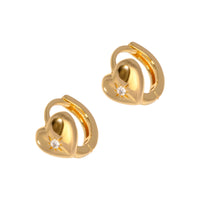 Gold heart-shaped earrings with small diamonds on a white background - seolgold