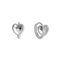 Heart-shaped silver earrings with a central gemstone on a white background - seolgold