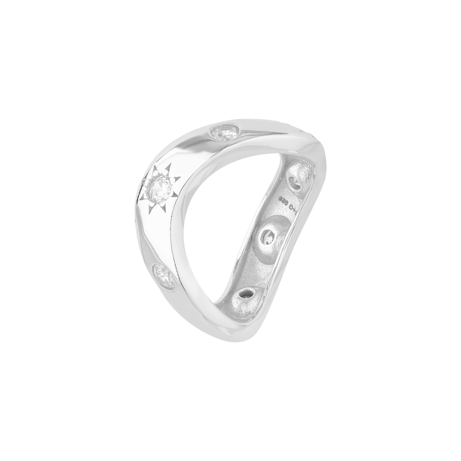 Silver ring with small diamonds on a white background - seolgold
