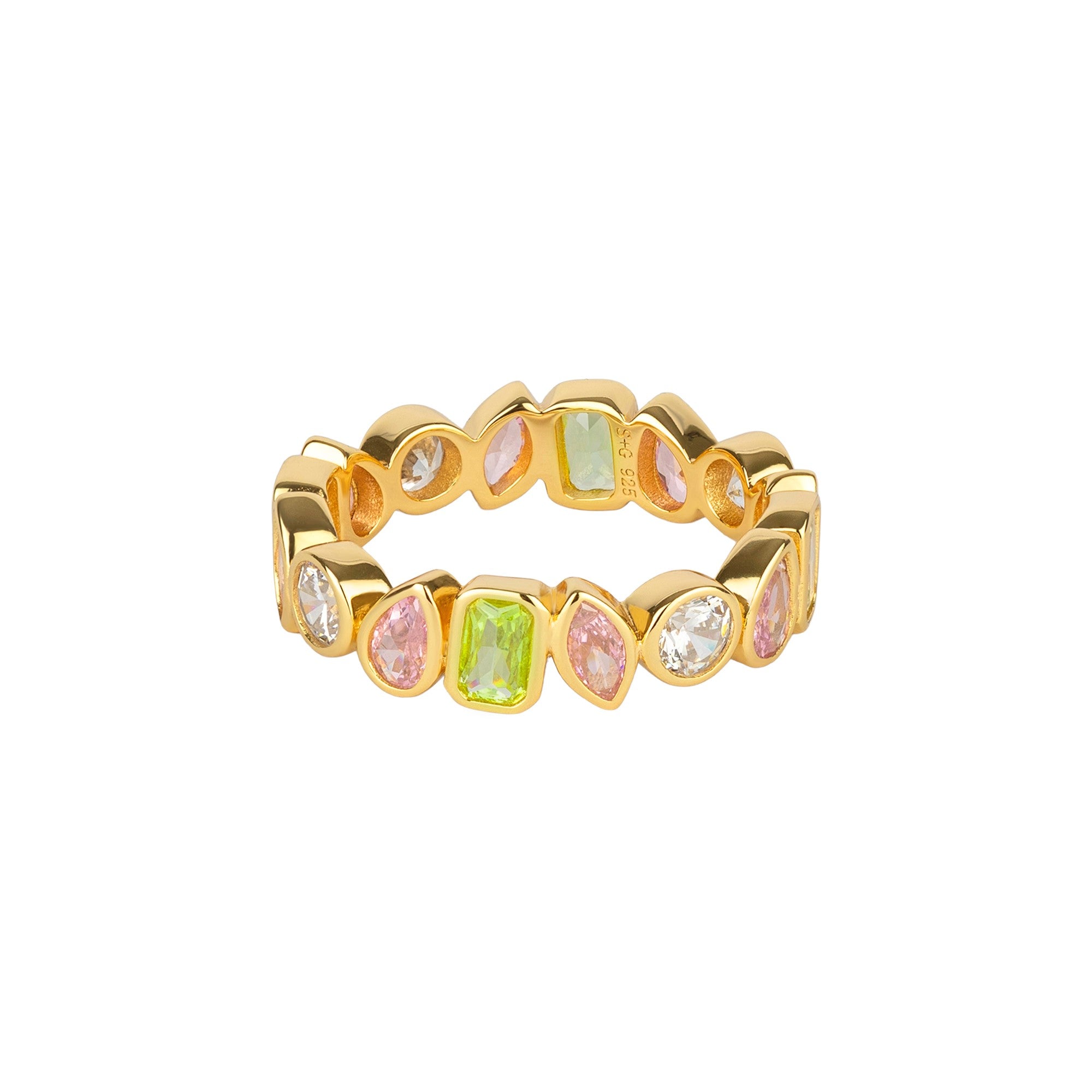 18ct Gold Plated Multi Shape Bezel Set Band Ring