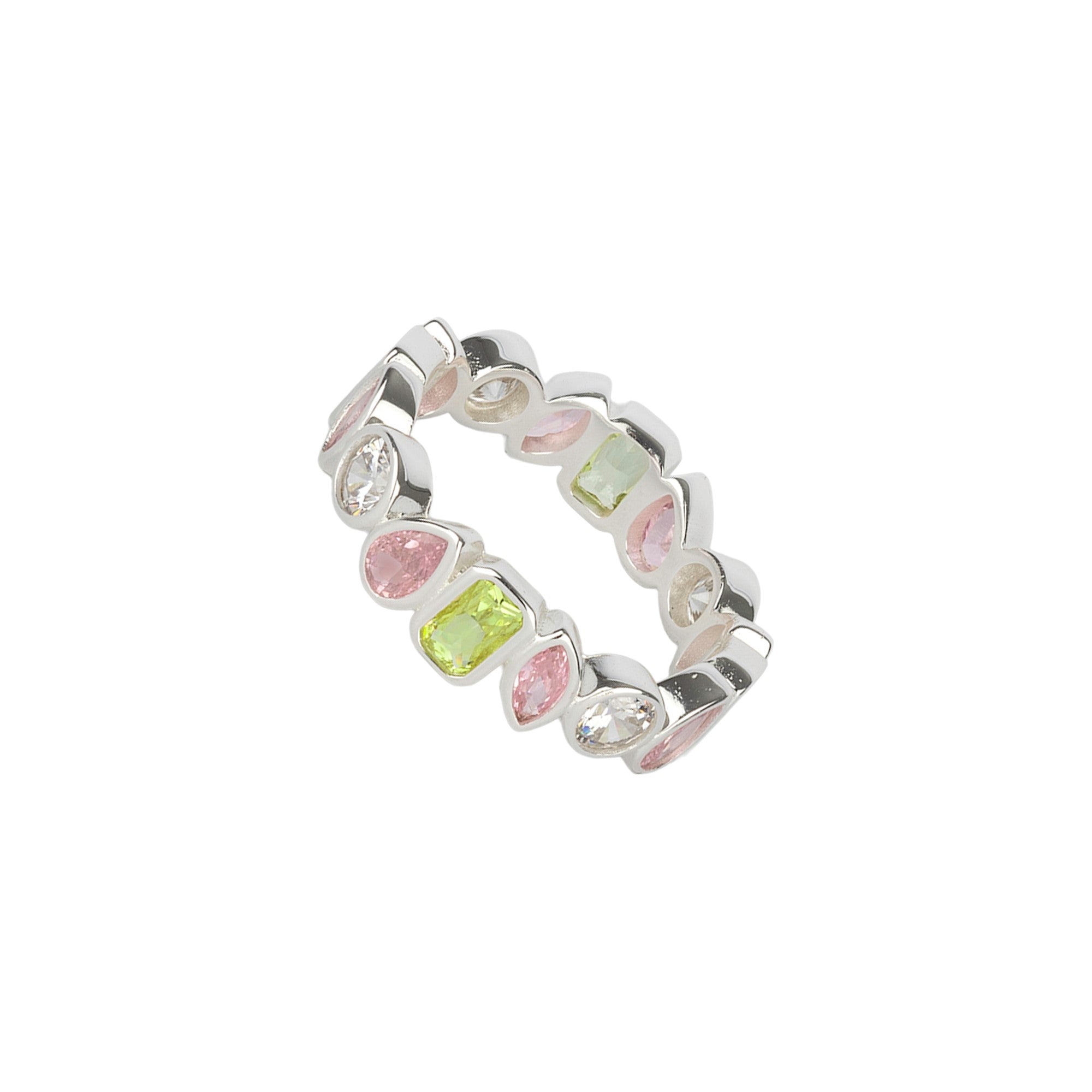 Sterling Silver Multi Shape Bezel Set Band Ring