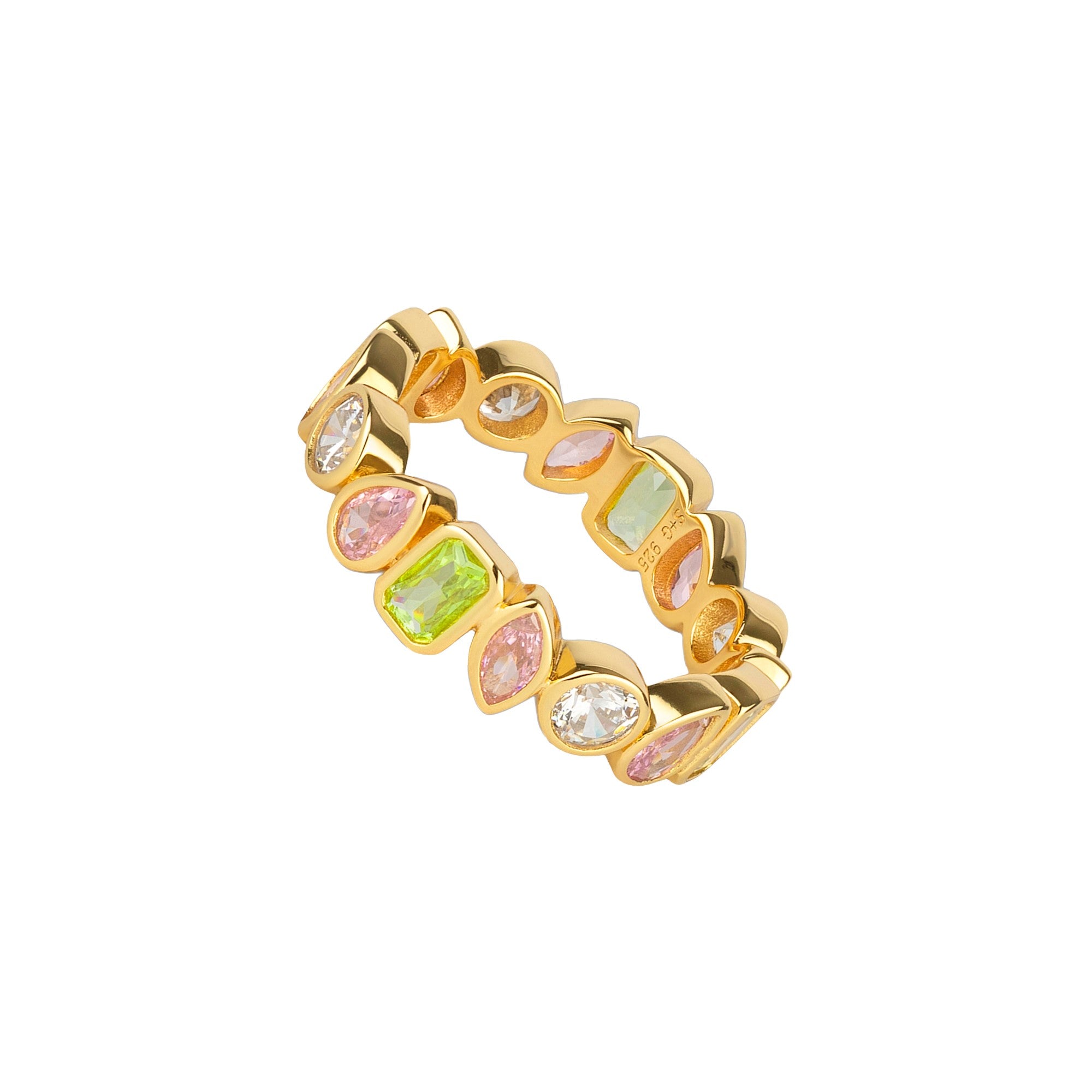 18ct Gold Plated Multi Shape Bezel Set Band Ring