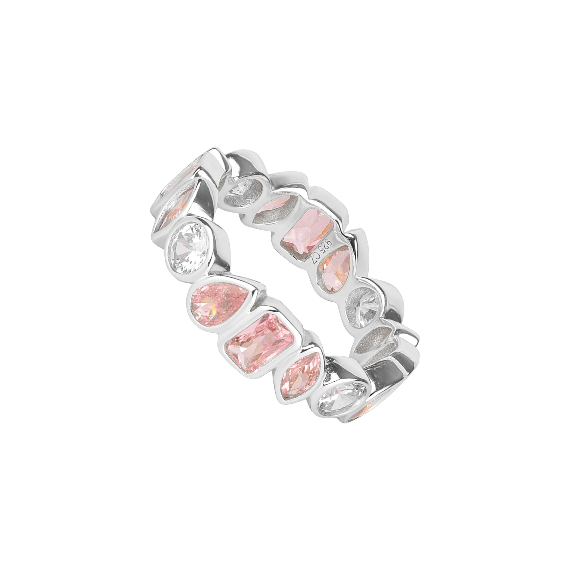 Silver ring with bezel cz stones on a white background - Seol Gold