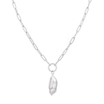 Sterling Silver Baroque Pearl Charm Necklace (Mens)