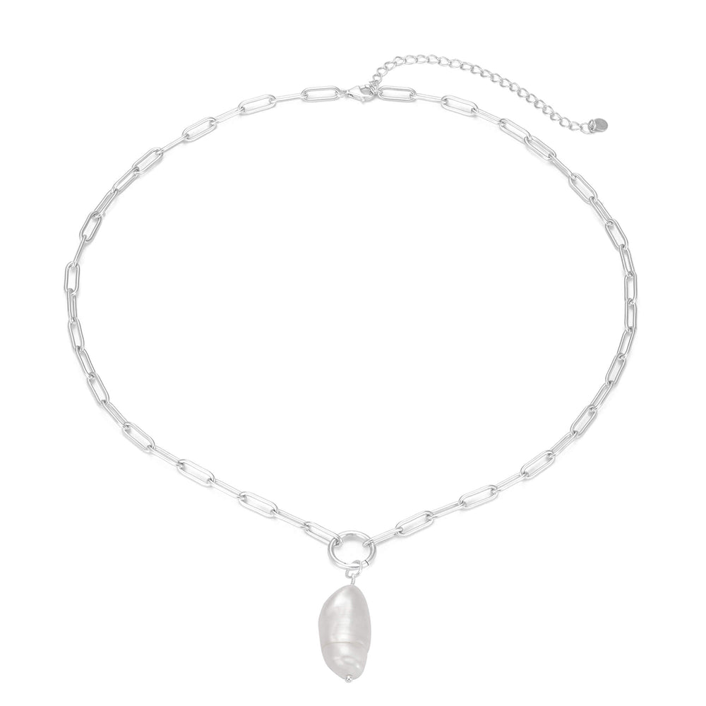 silver baroque Pearl Necklace - mens -seol gold