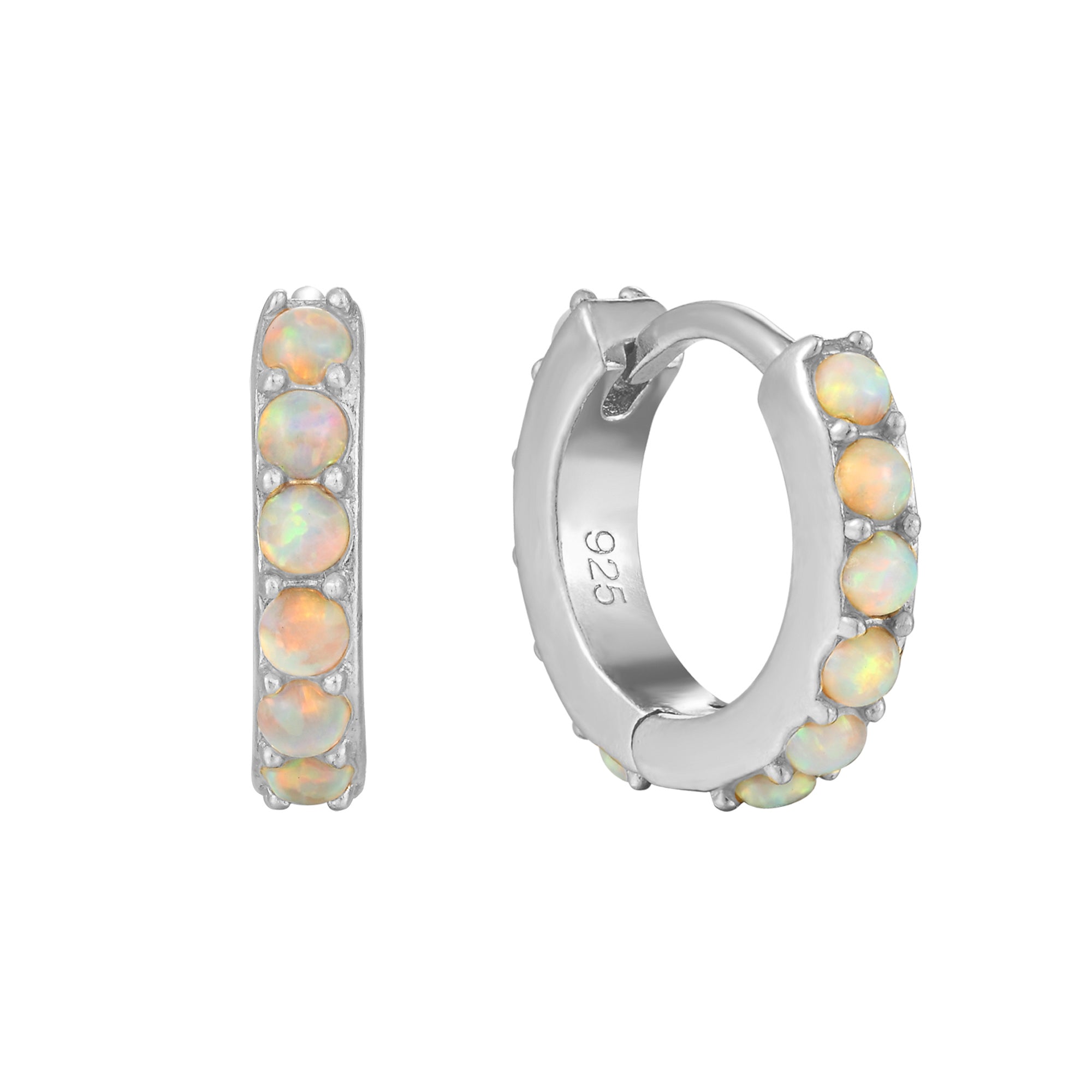 Sterling Silver Pave Opal Huggies - seolgold
