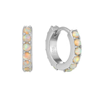 Sterling Silver Pave Opal Huggies - seolgold