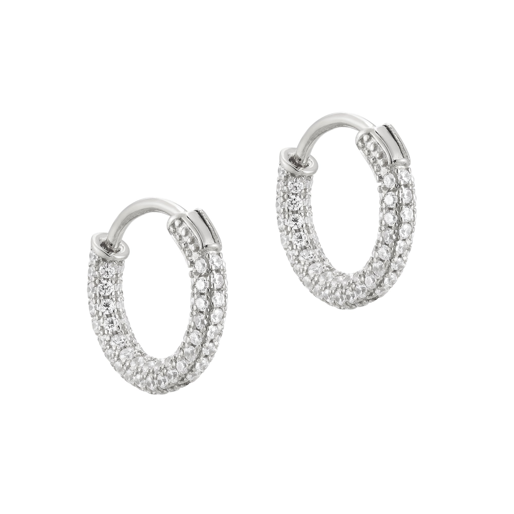 Sterling Silver Pave CZ Huggie Hoops