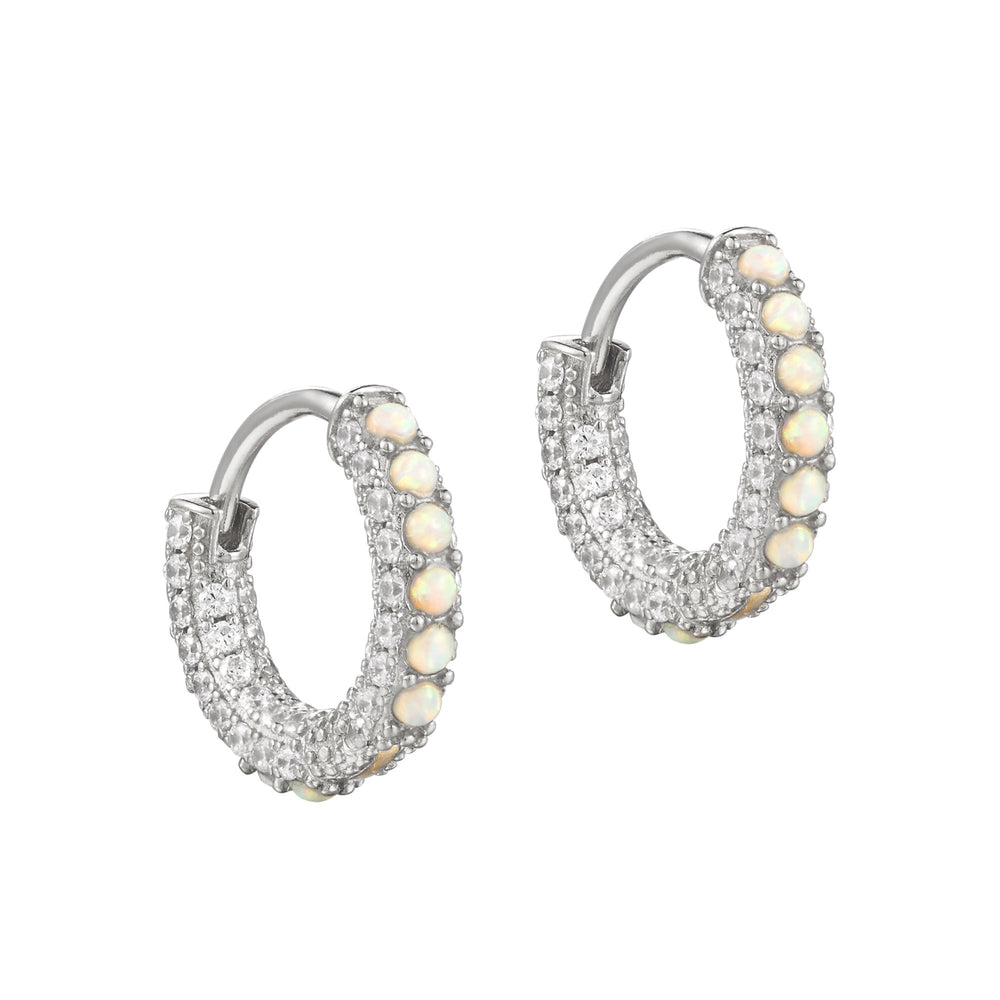 Sterling Silver Opal CZ Hoop Earrings